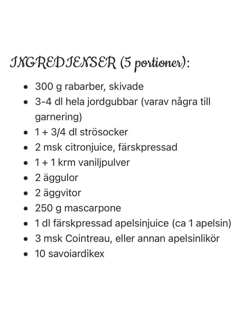 Rabarber- och jordgubbstiramisu i glas