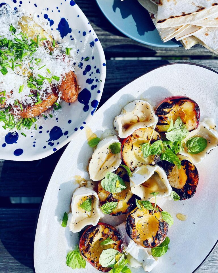 Grilltapas med nektarin och chèvre