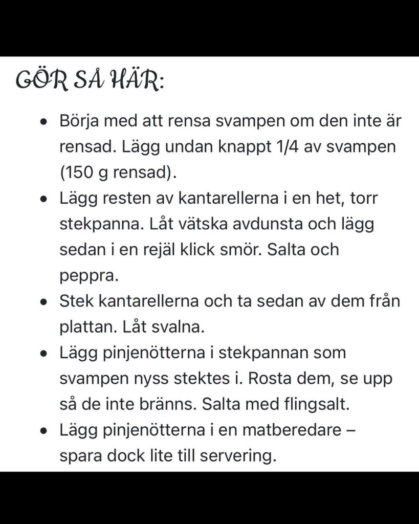 Kantarellpesto med pasta och brynt salviasmör