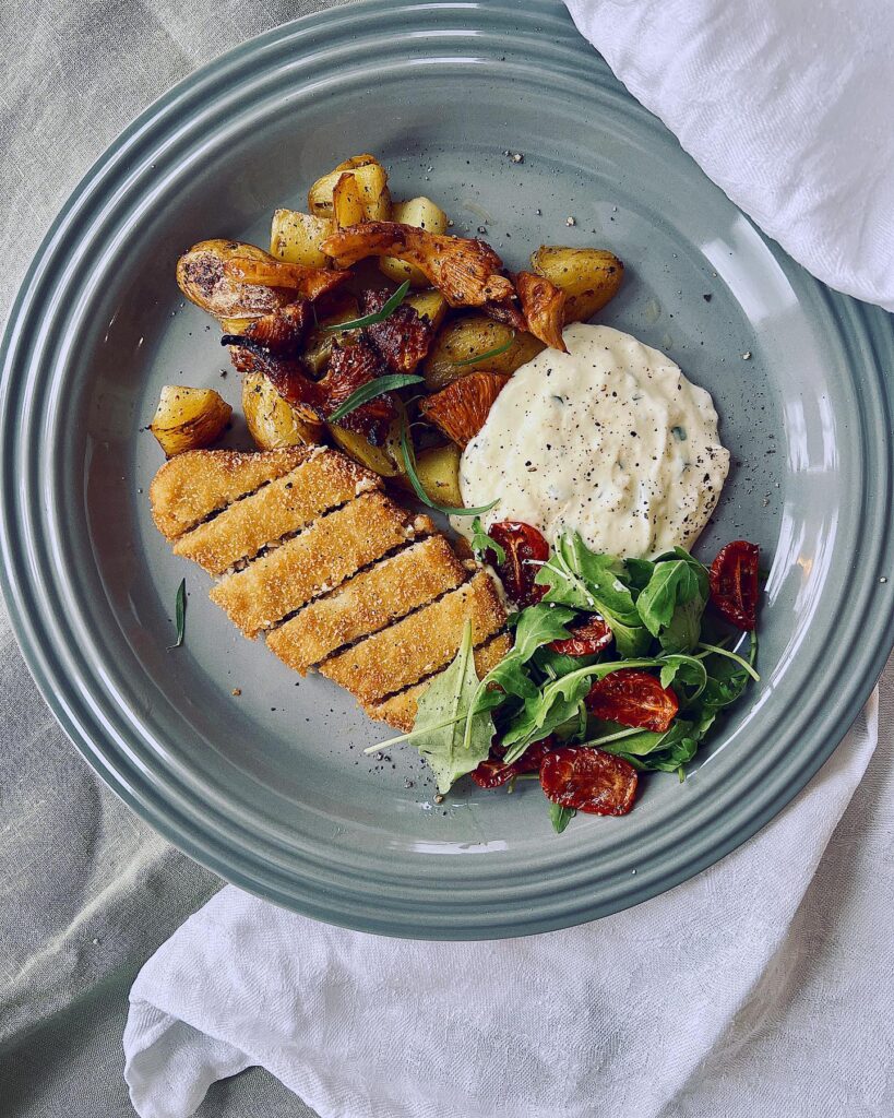 Vegoschnitzel med goda tillbehör